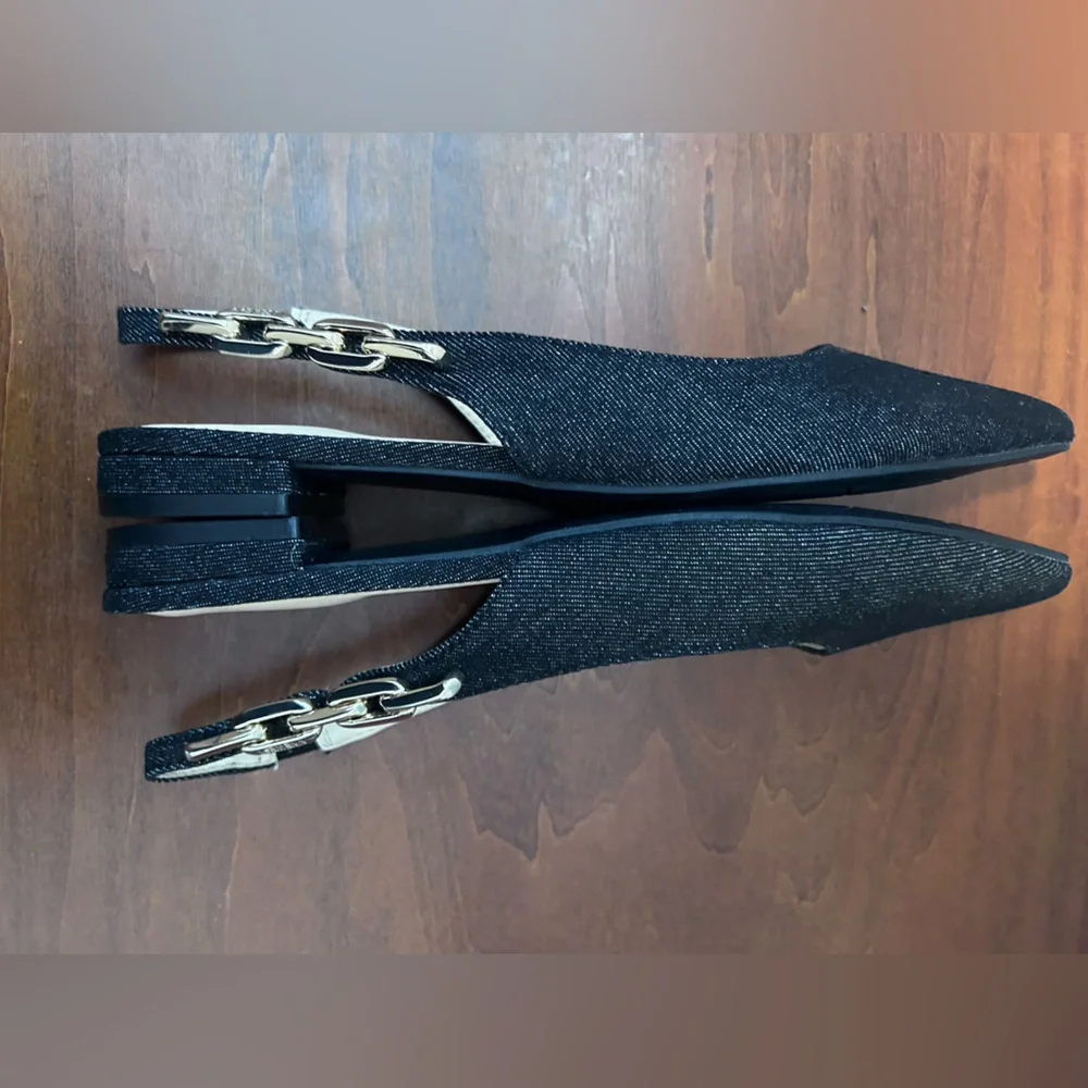 Nine West denim Babby pointy toe sling back flat 8M - Picture 3 of 14